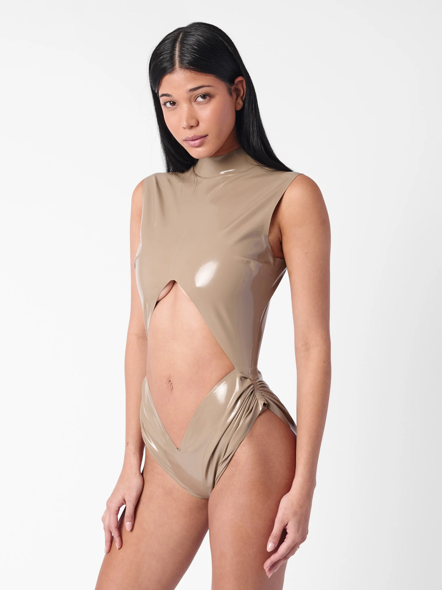 Bronx Latex Bodysuit Taupe - Image 6