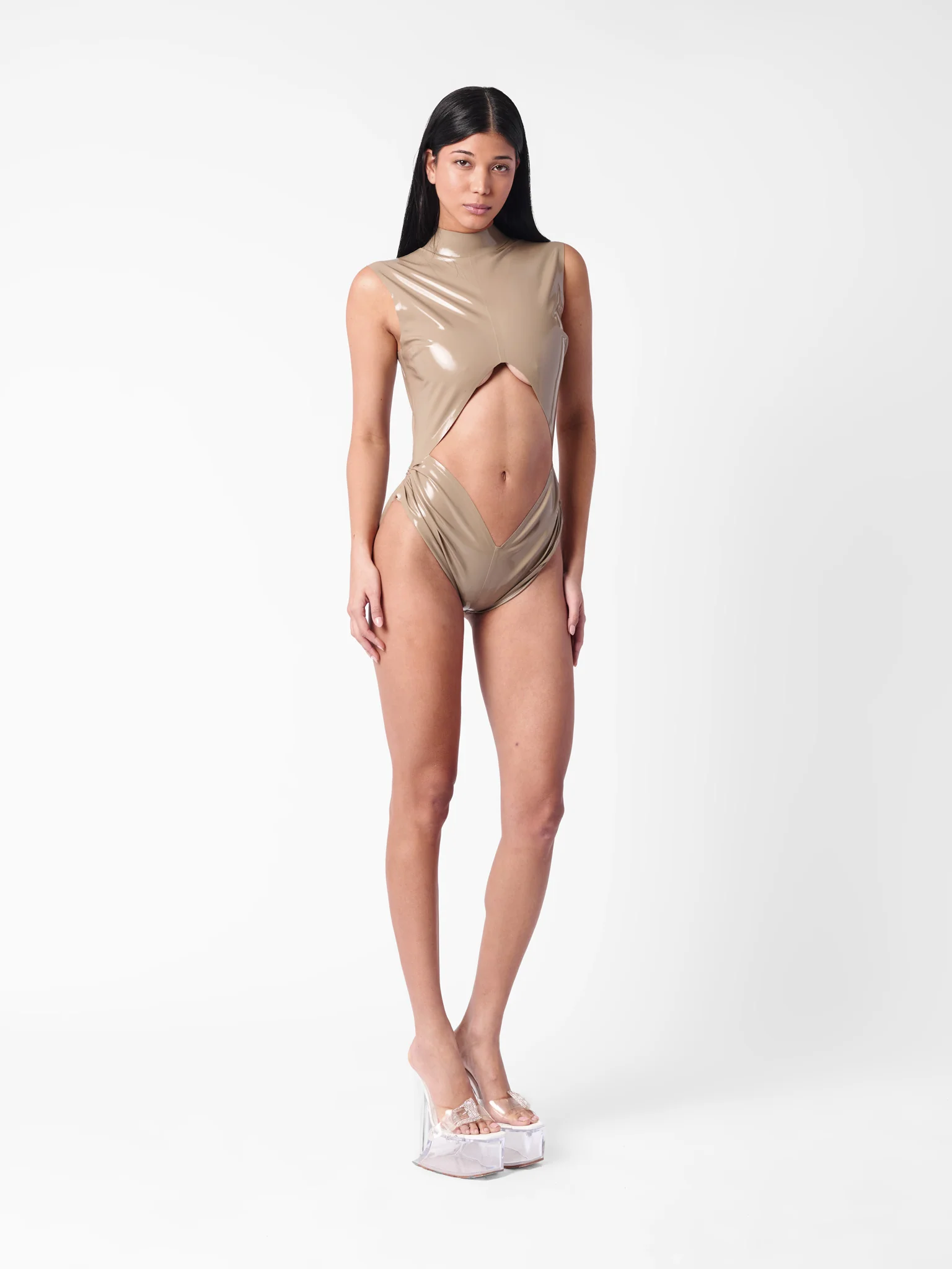 Bronx Latex Bodysuit Taupe - Image 7