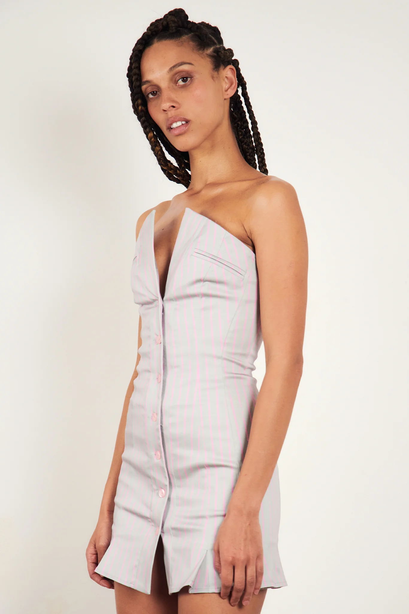 Court Dress Grey/Pink Pinstripe - Image 2