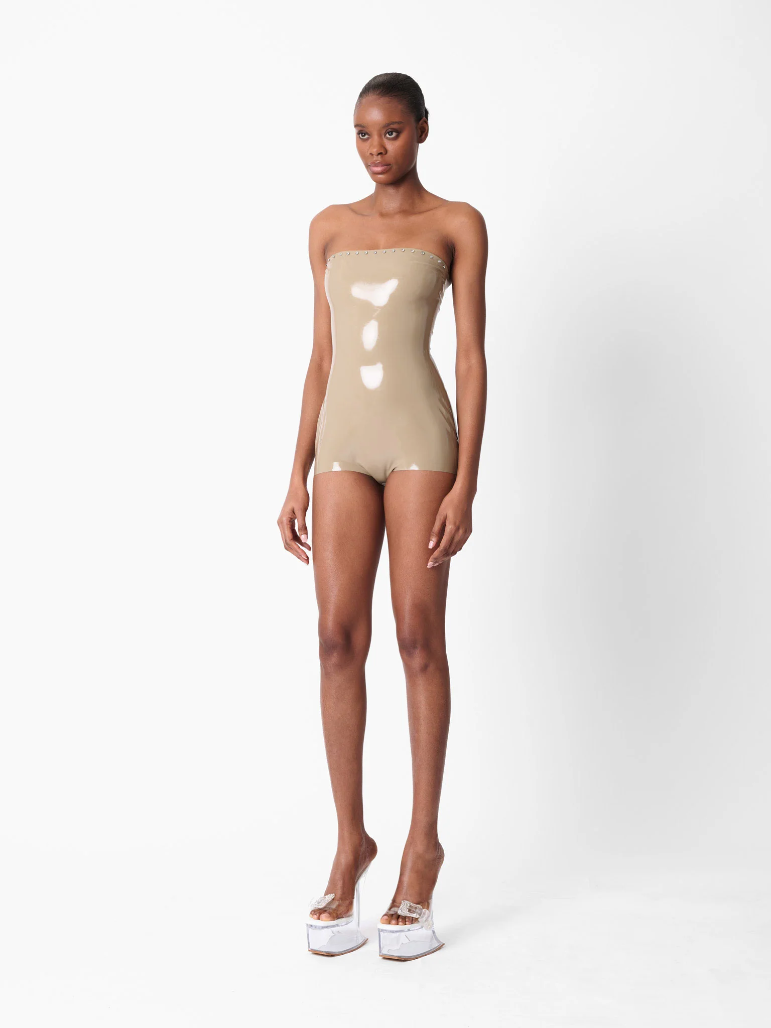 Downtown Latex Playsuit Taupe - Image 3
