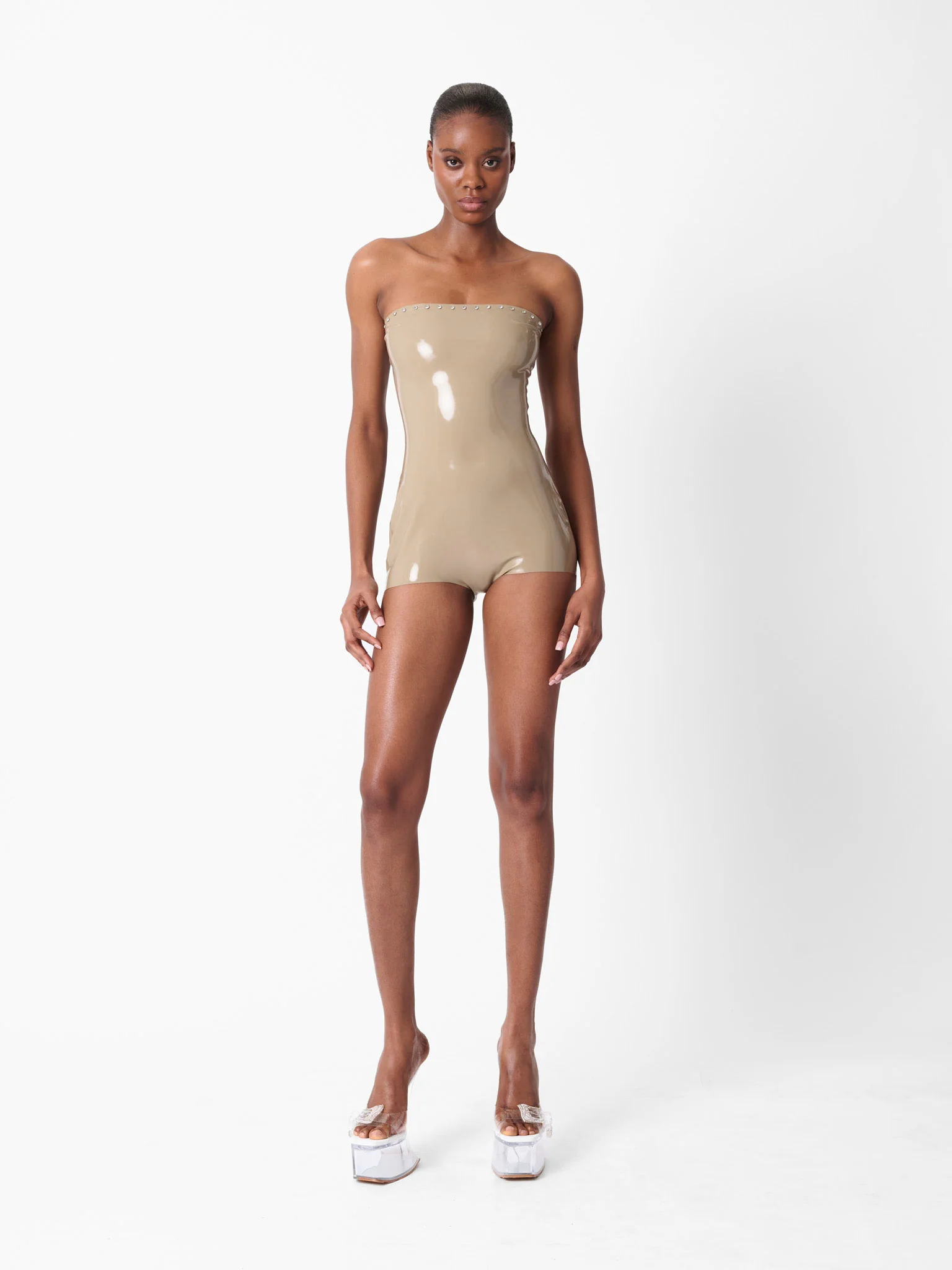 Downtown Latex Playsuit Taupe - Image 4