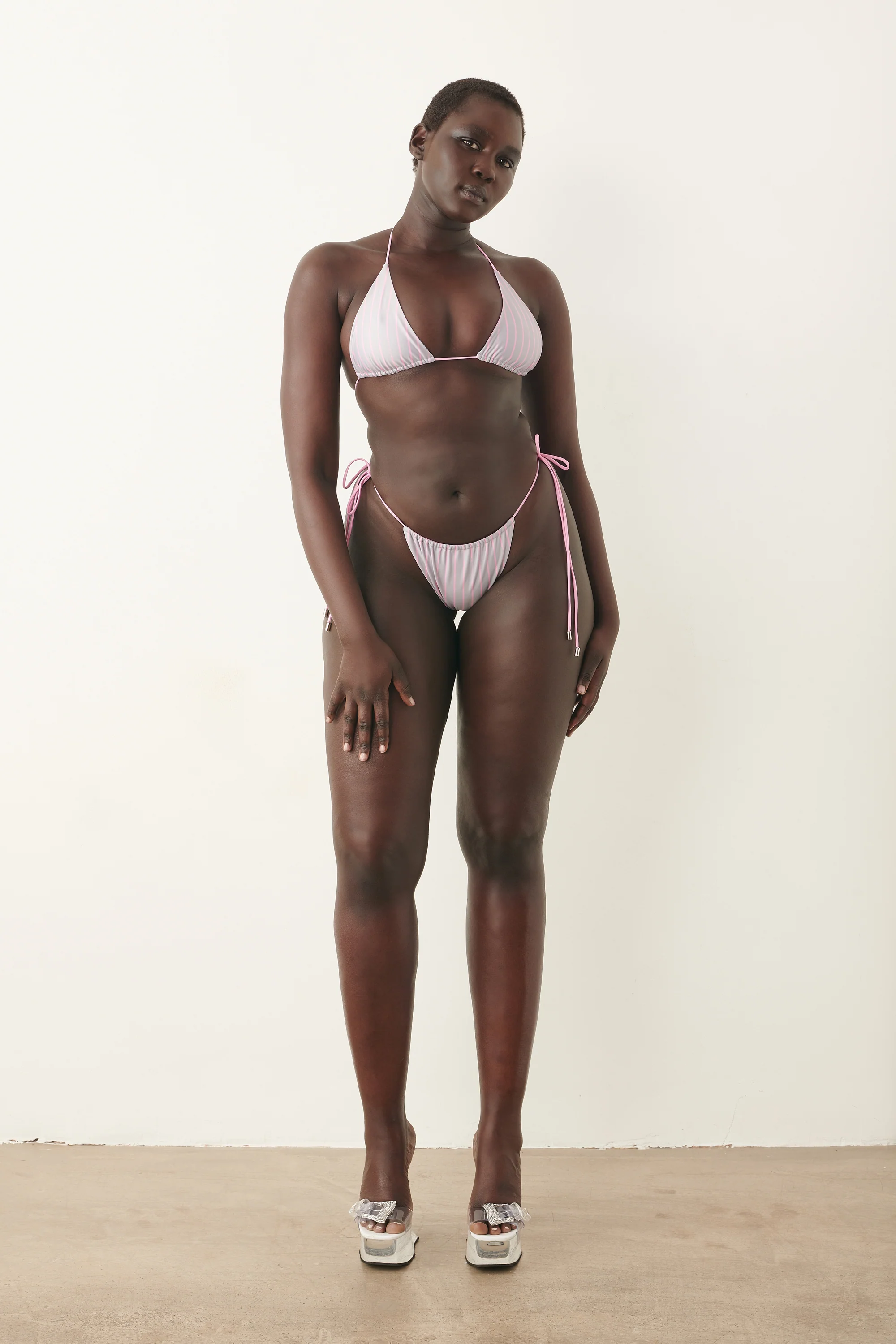 Elle Bikini Top Grey/Pink Pinstripe - Image 6
