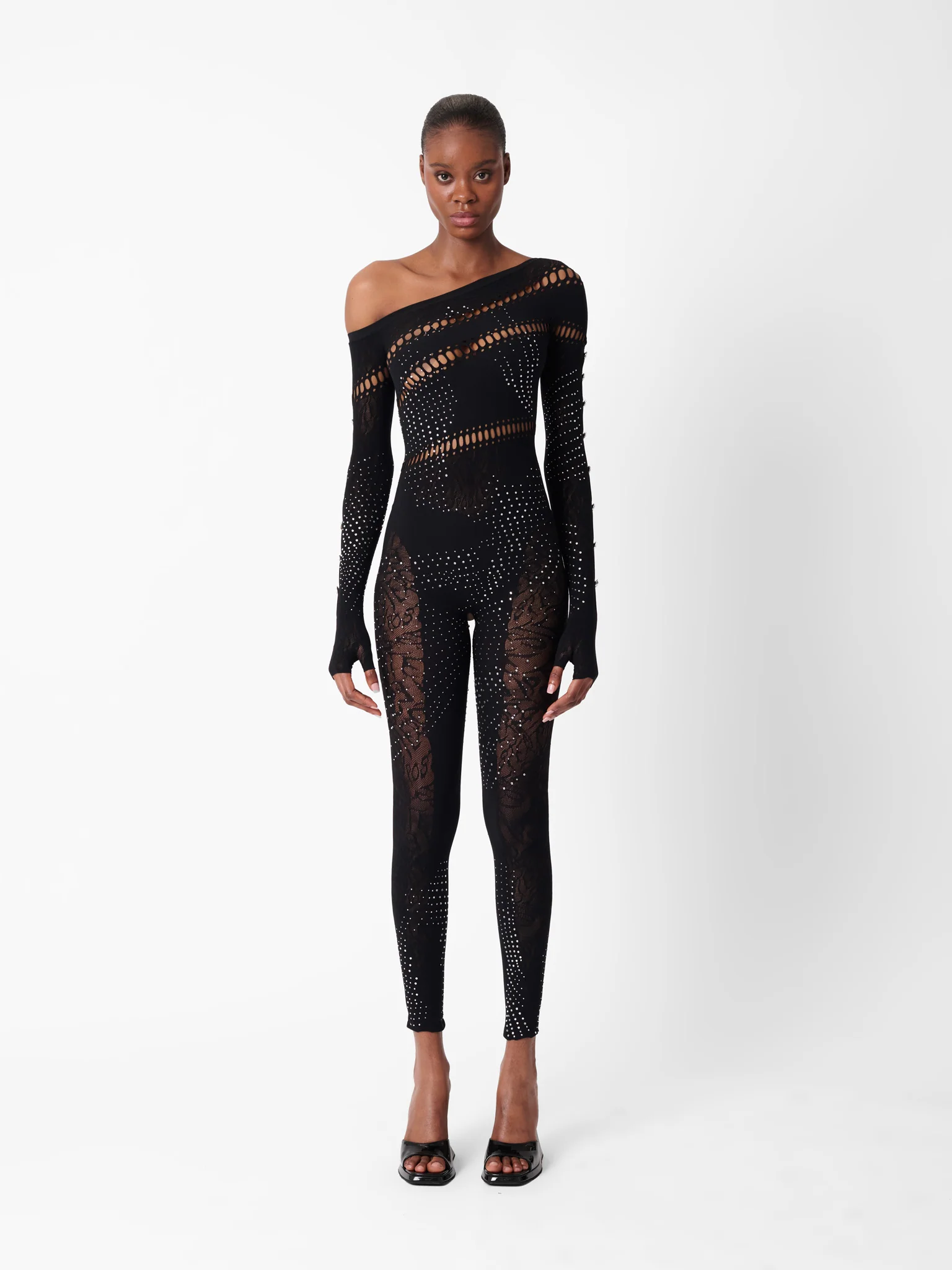 Ivy Long Rhinestone Jumpsuit Black