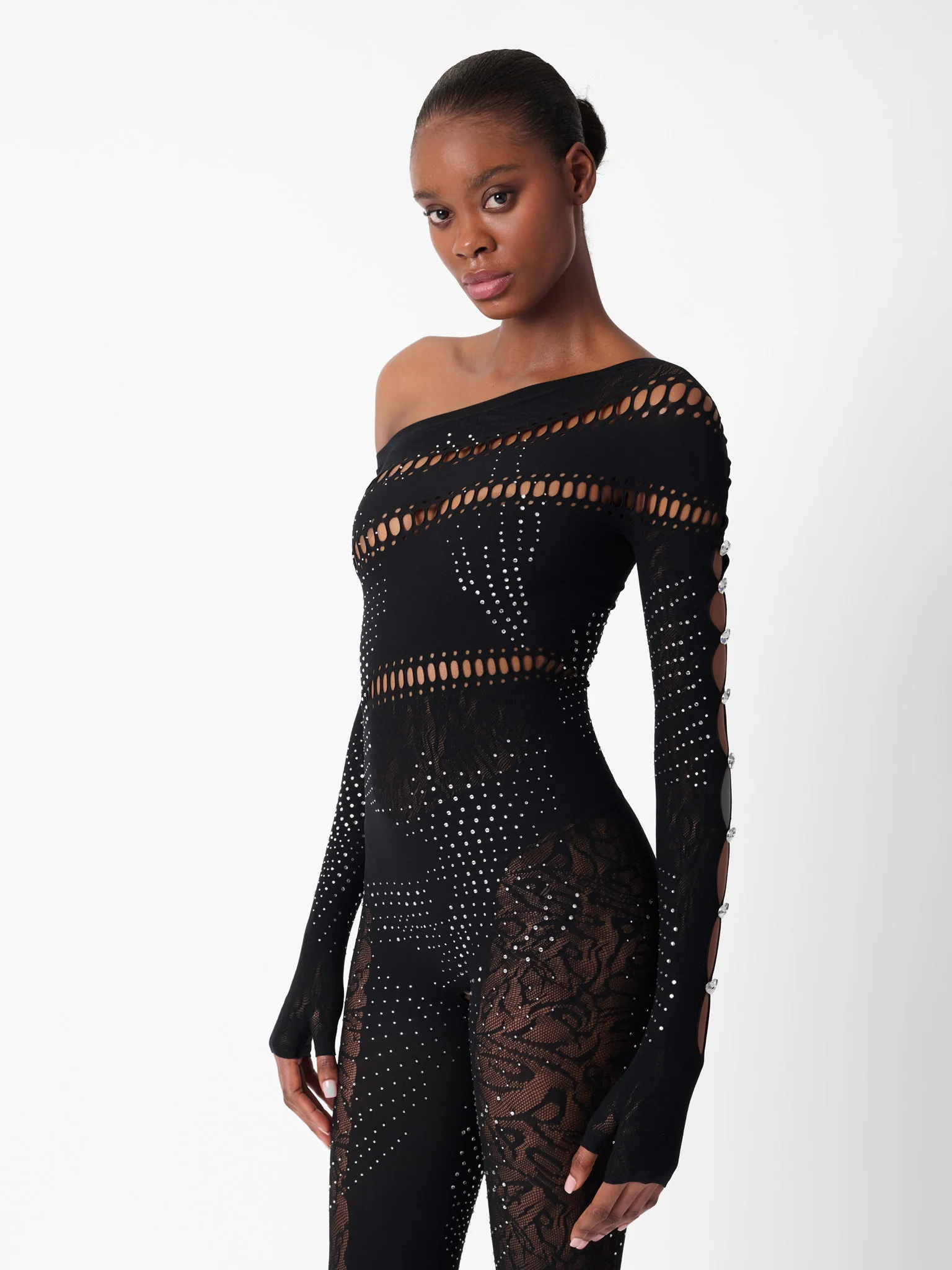 Ivy Long Rhinestone Jumpsuit Black - Image 2