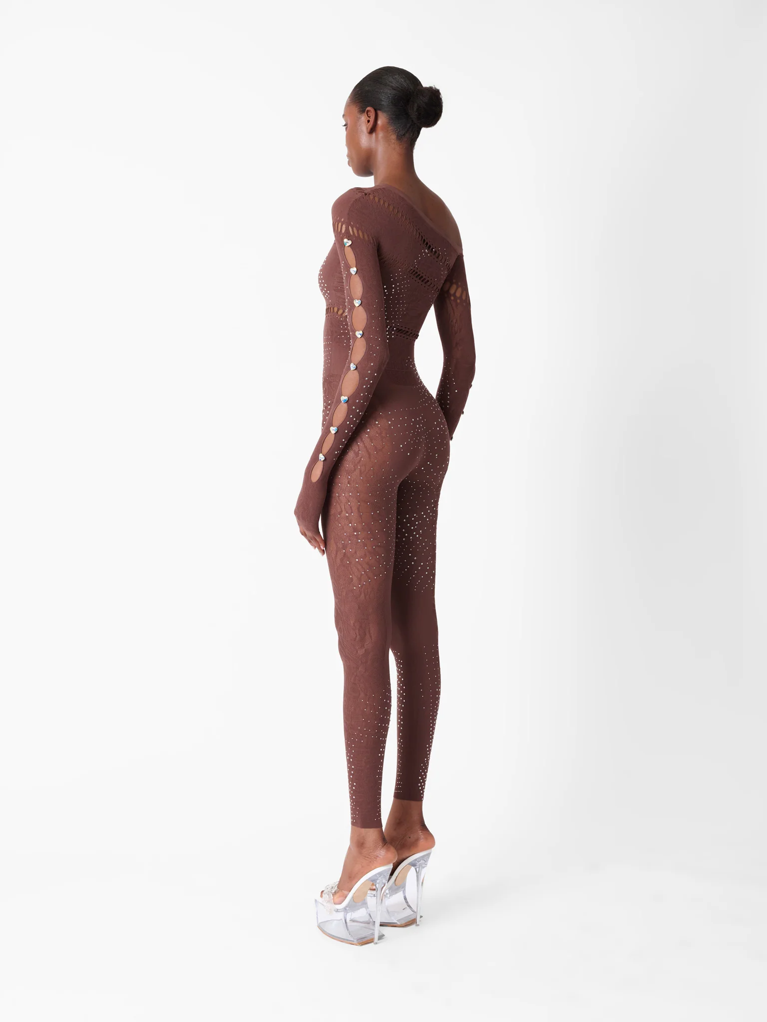Ivy Long Rhinestone Jumpsuit Old Money Brown - Image 5