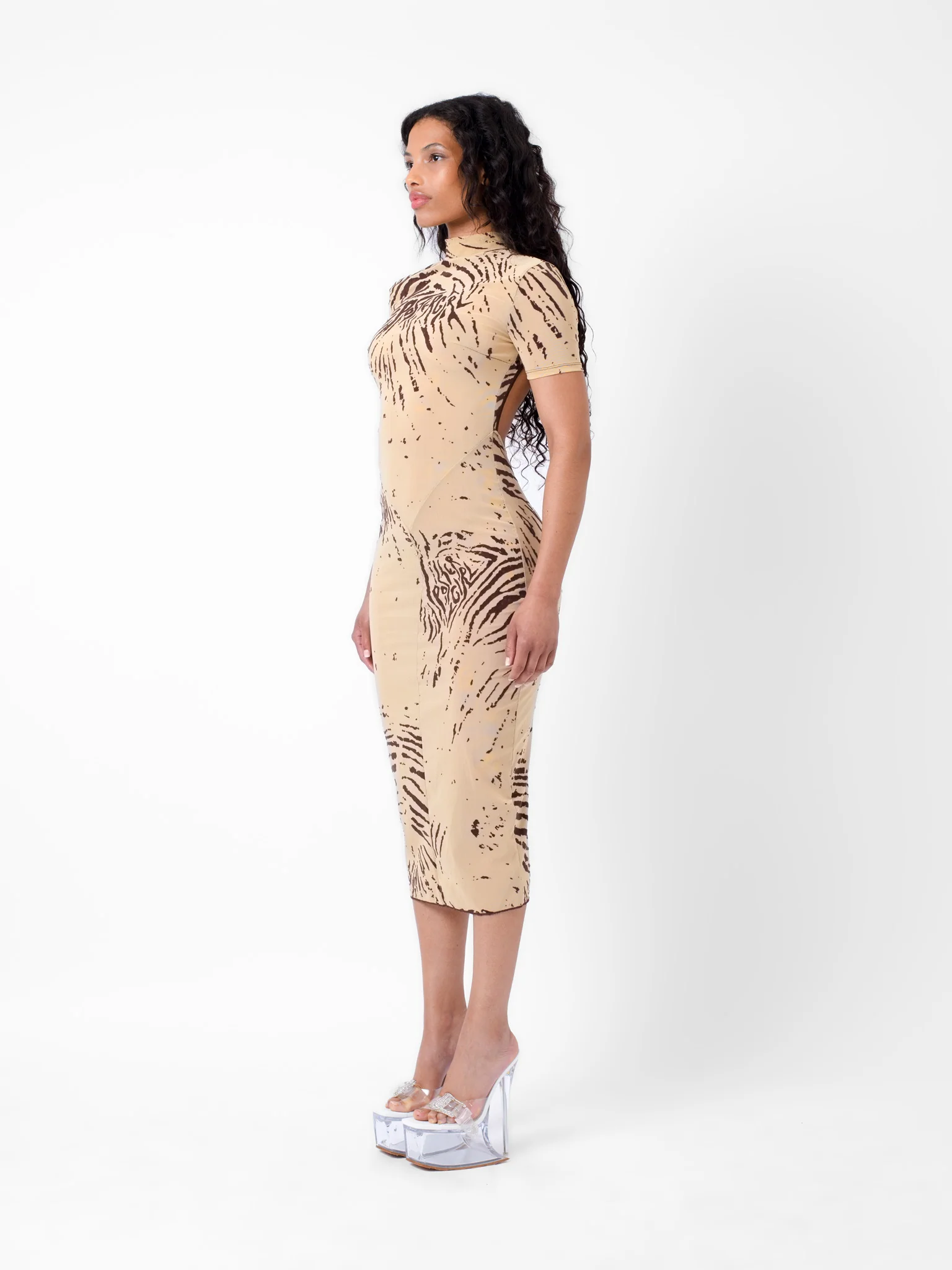 Knockout Dress Beige Zebra Print - Image 4