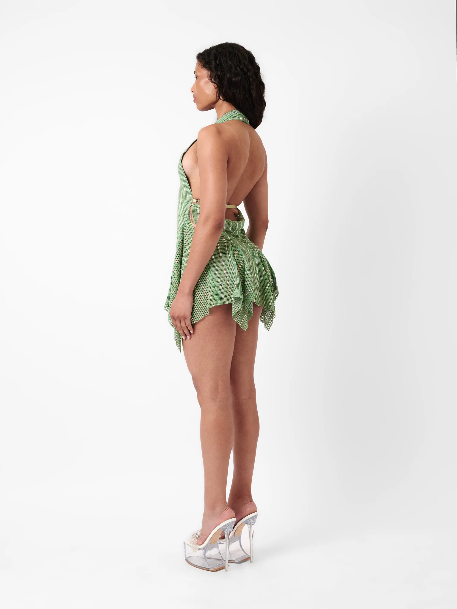 Limited Edition Munroe Rhinestone Dress in Stripe Billionaire Green - Image 5