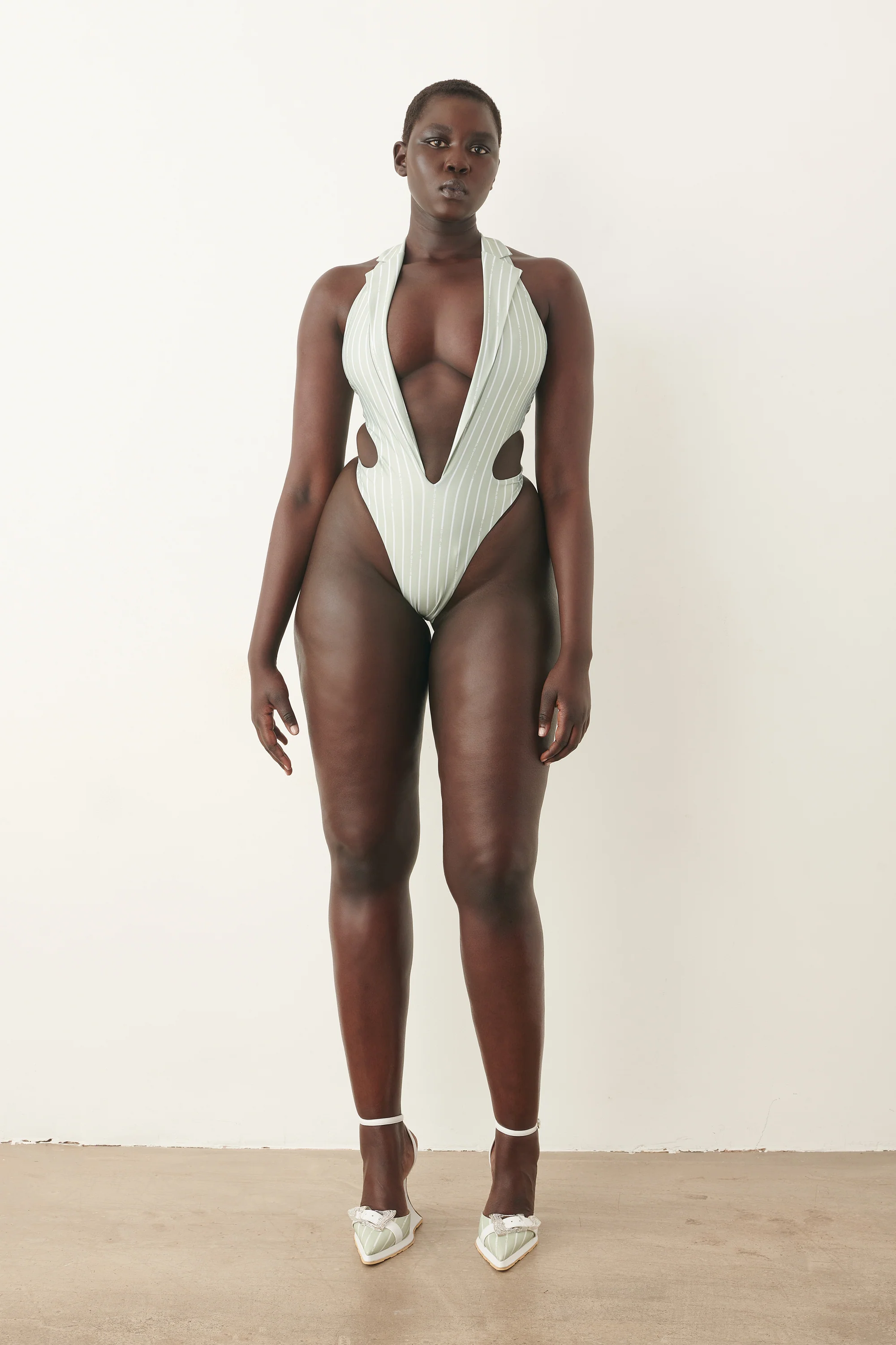 Portia Swimsuit Green/White Pinstripe - Image 6