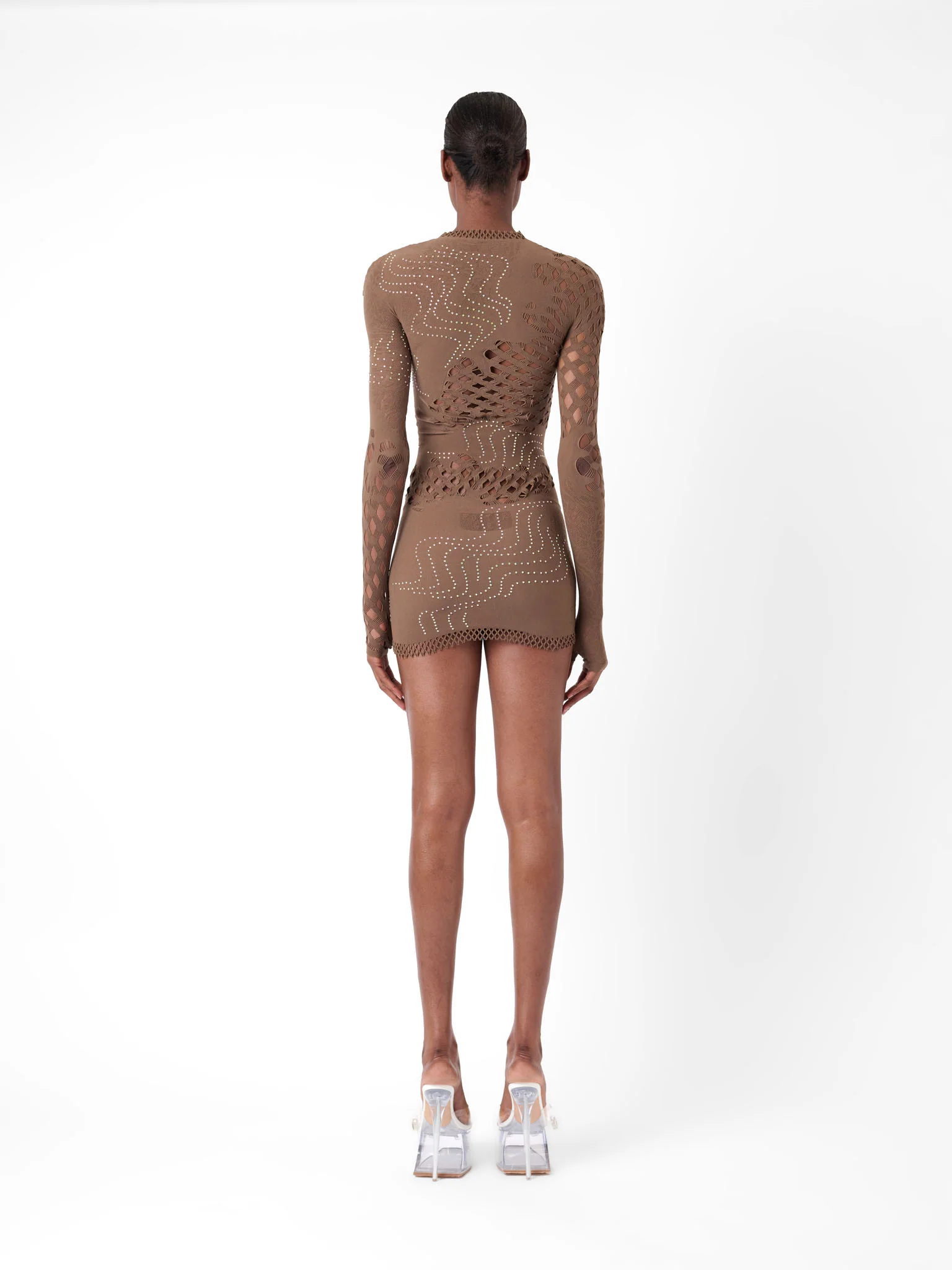 Raquel Dress Kahlua Brown Rhinestone - Image 3