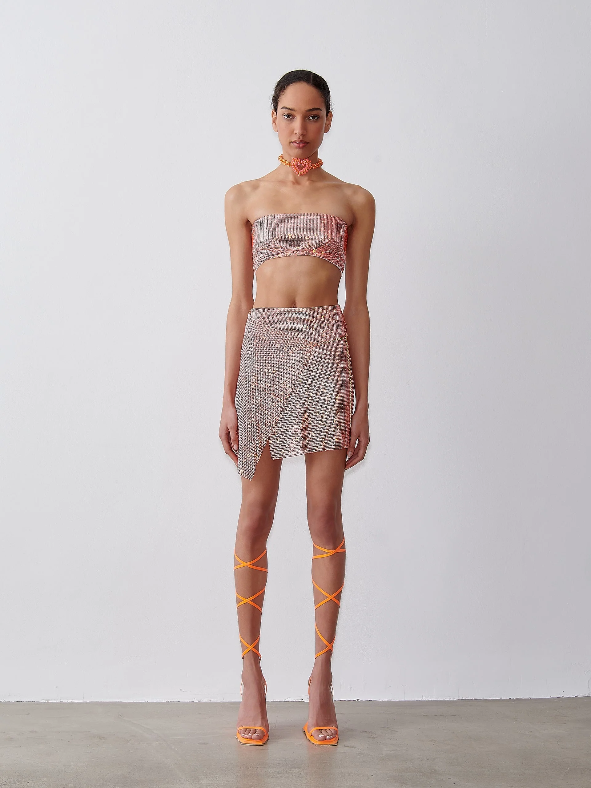 Rhinestoned Winona Skirt in Aperol Spritz