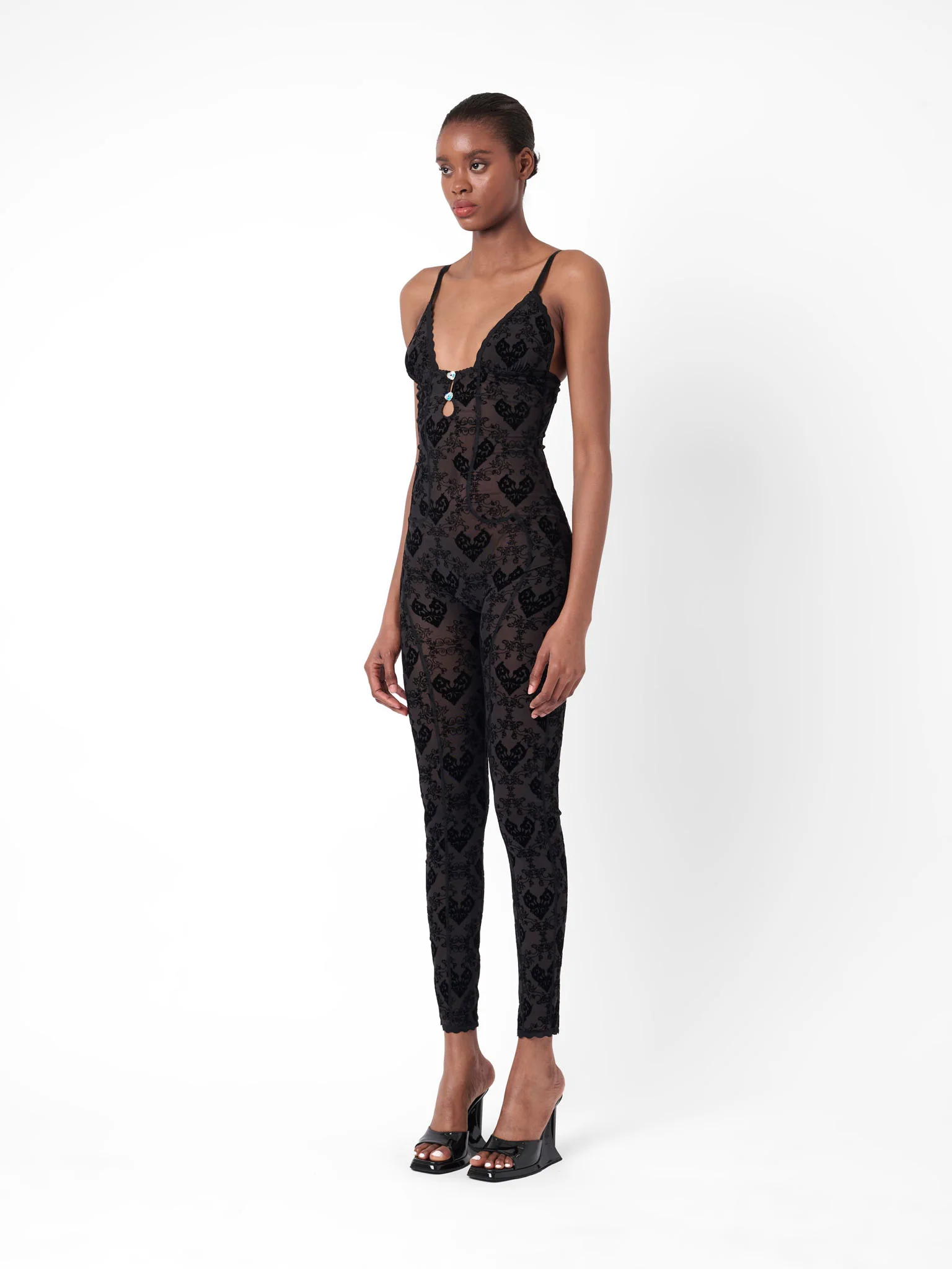 Scarlett Jumpsuit Flocked Mesh Black - Image 4