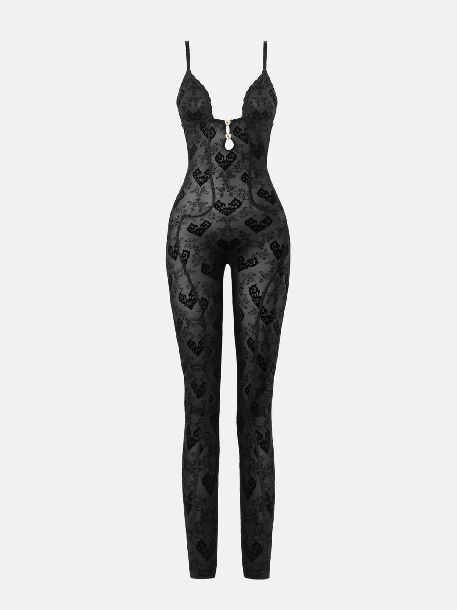 Scarlett Jumpsuit Flocked Mesh Black - Image 8