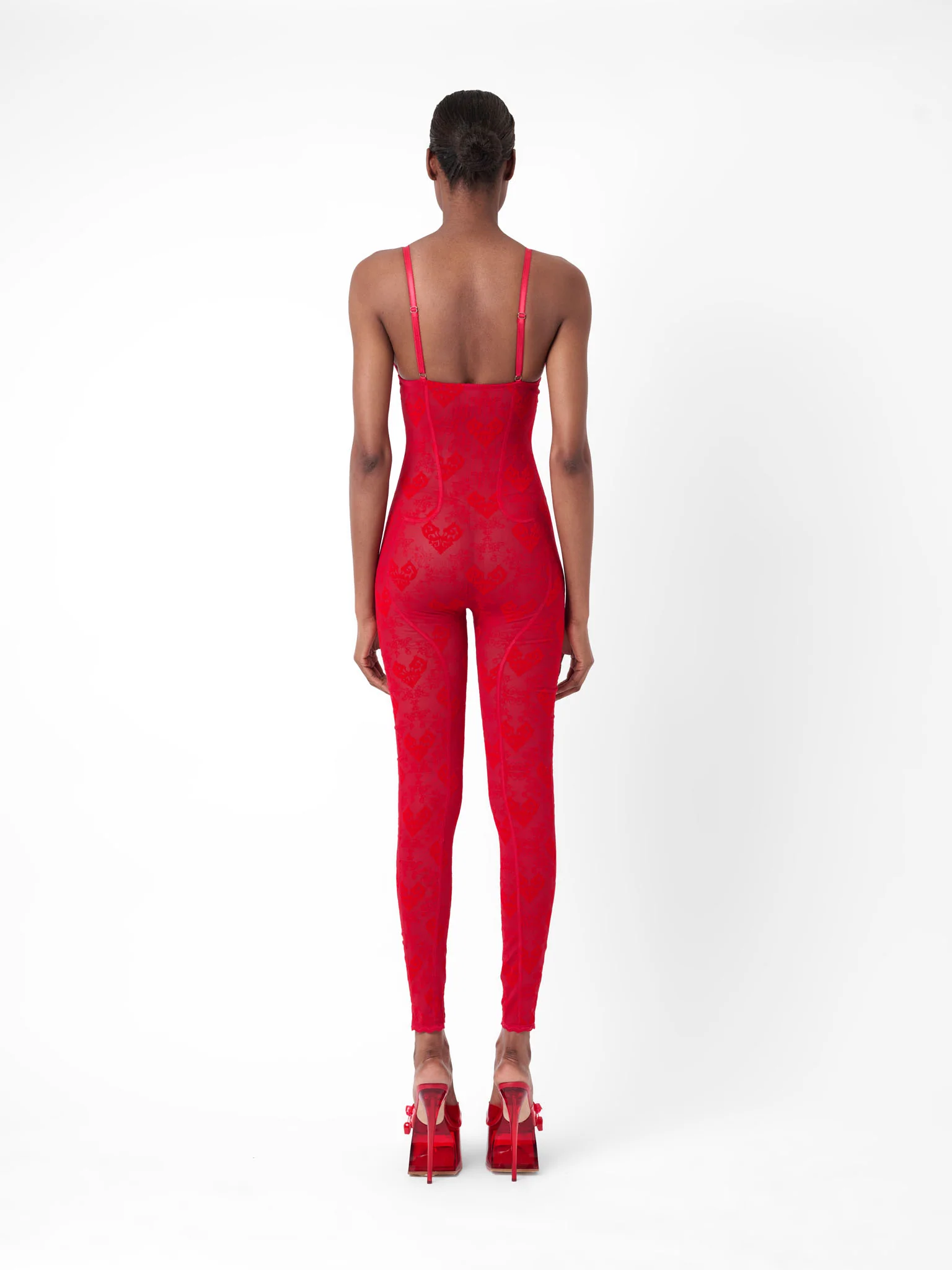 Scarlett Jumpsuit Flocked Mesh Red - Image 3