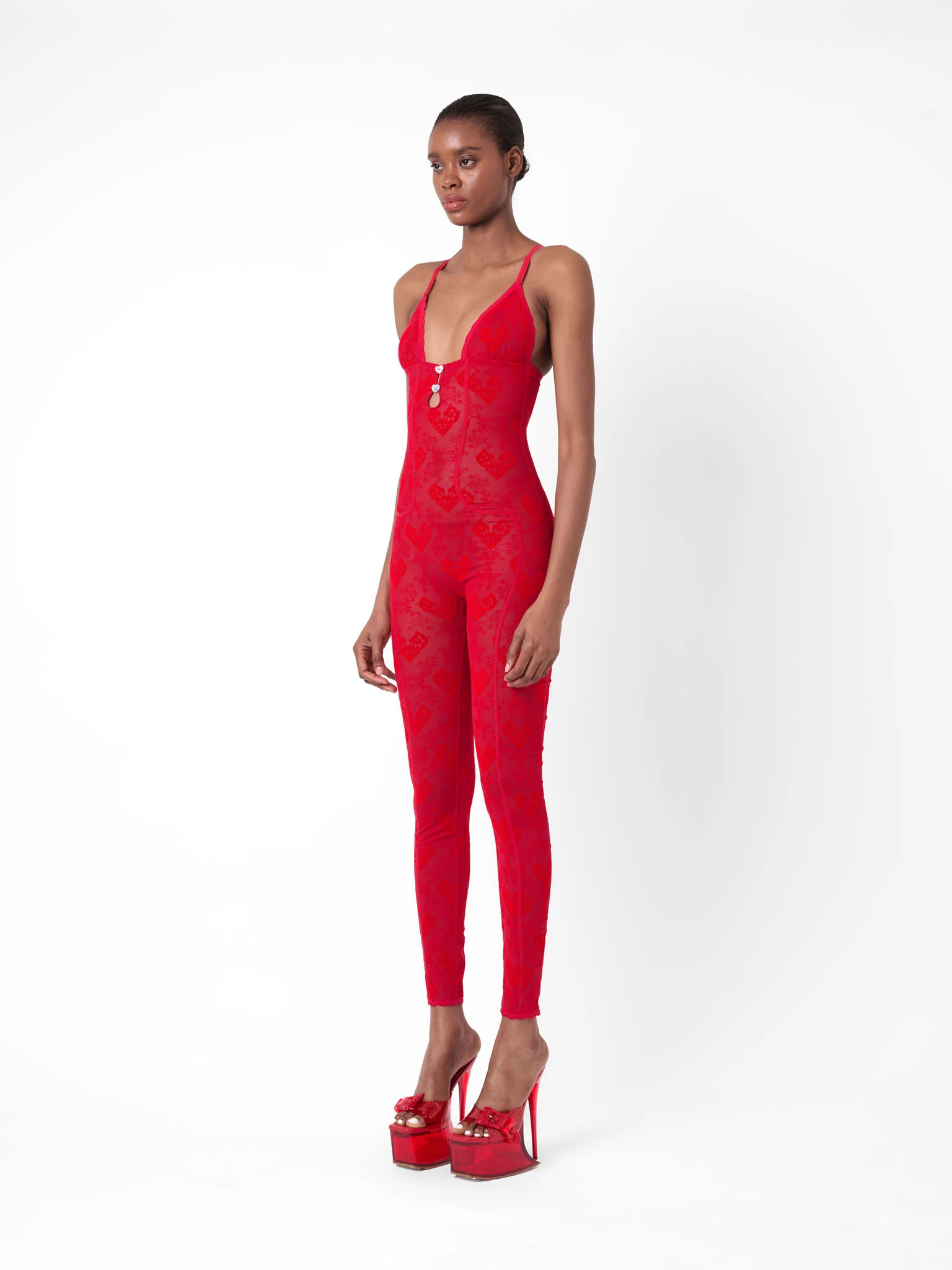Scarlett Jumpsuit Flocked Mesh Red - Image 4
