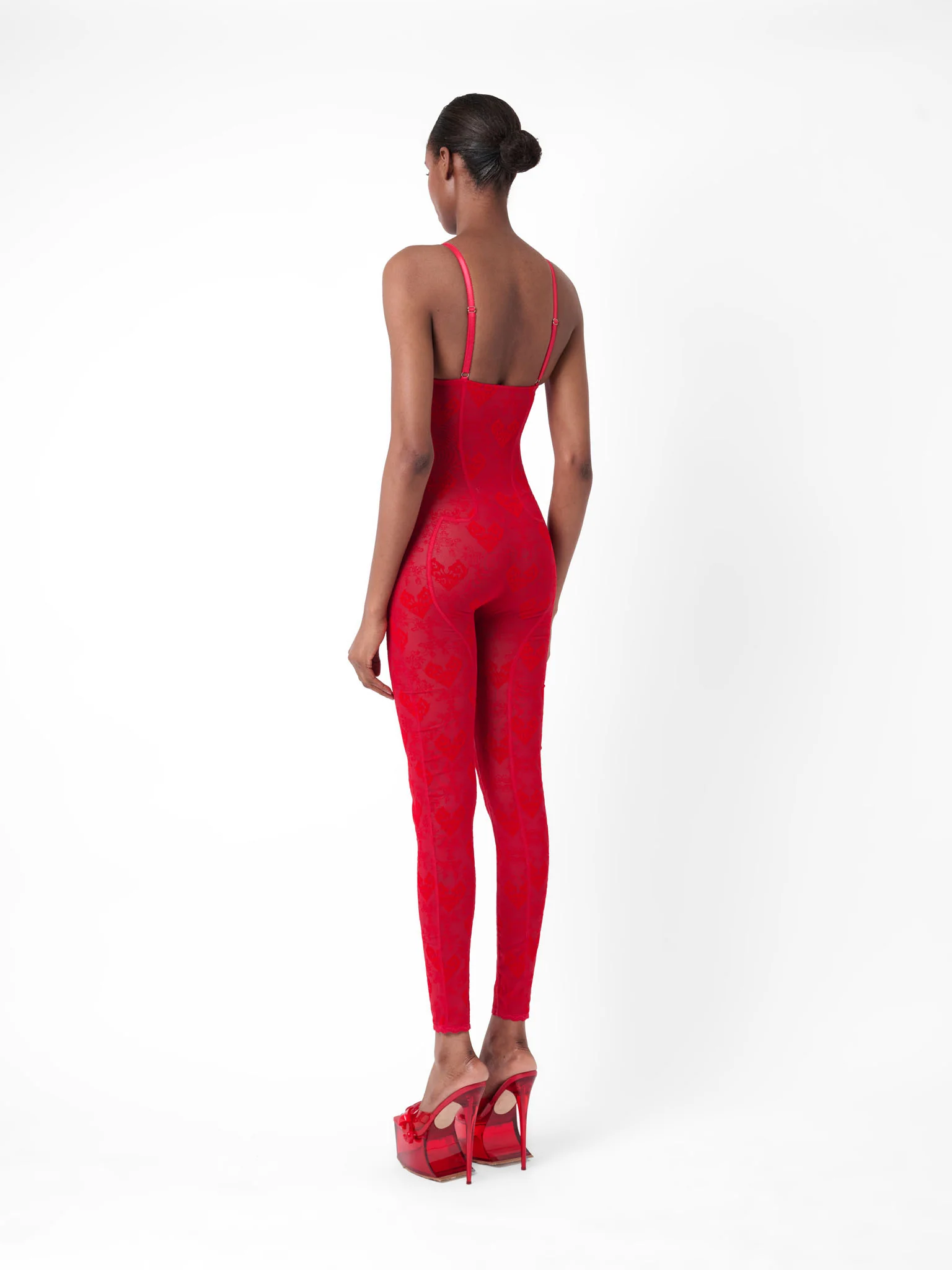 Scarlett Jumpsuit Flocked Mesh Red - Image 5