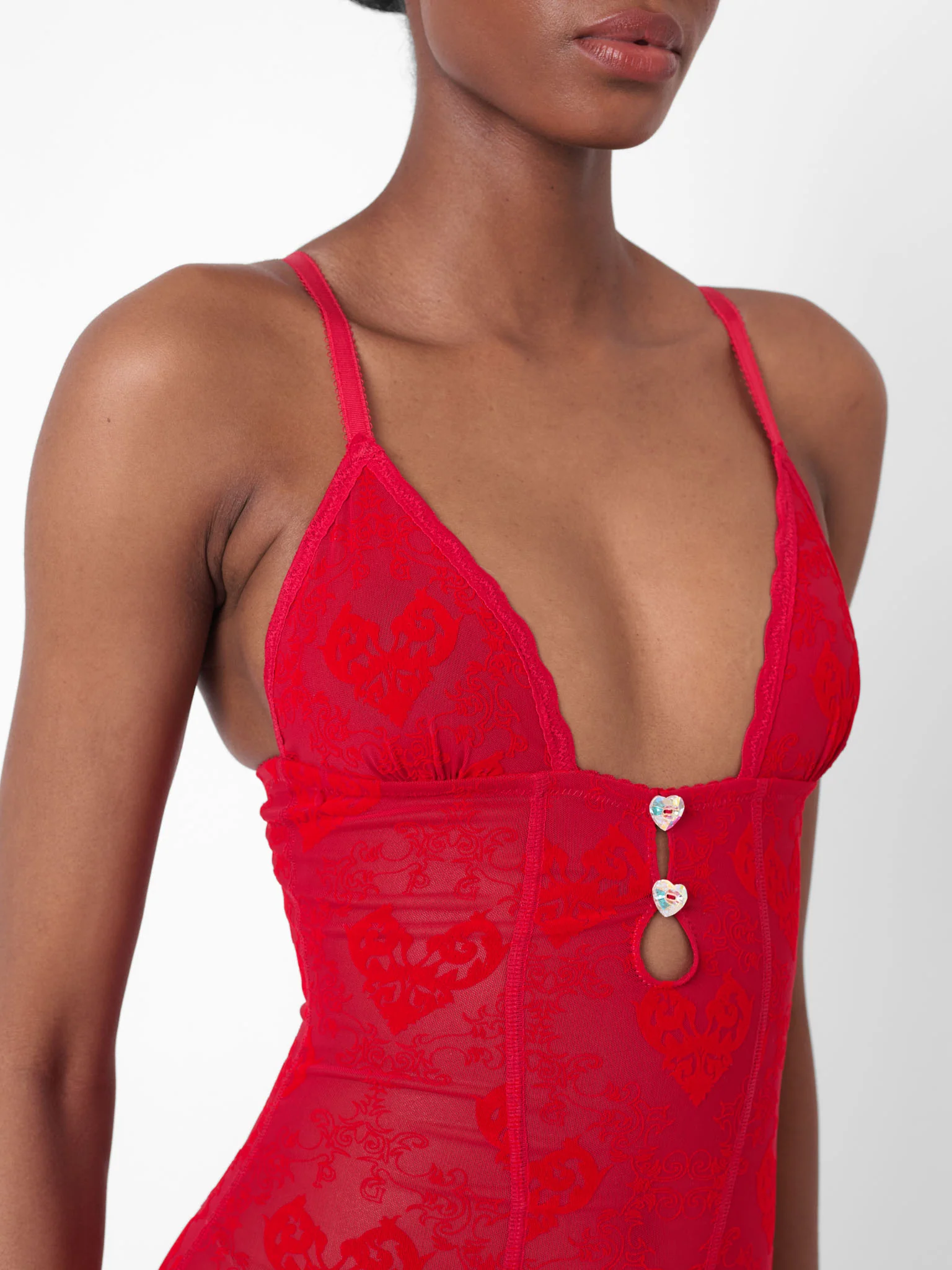 Scarlett Jumpsuit Flocked Mesh Red - Image 6