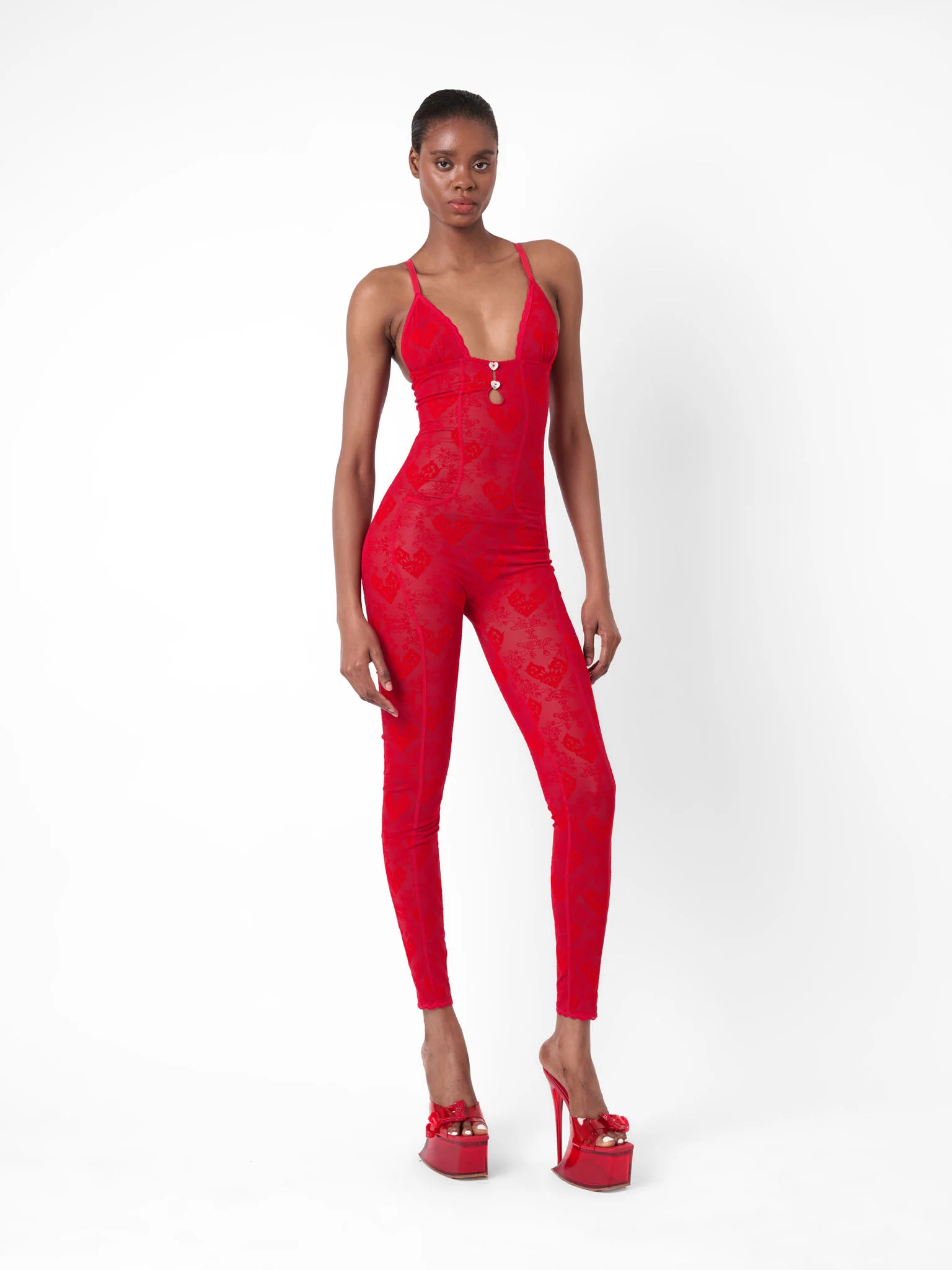 Scarlett Jumpsuit Flocked Mesh Red - Image 7
