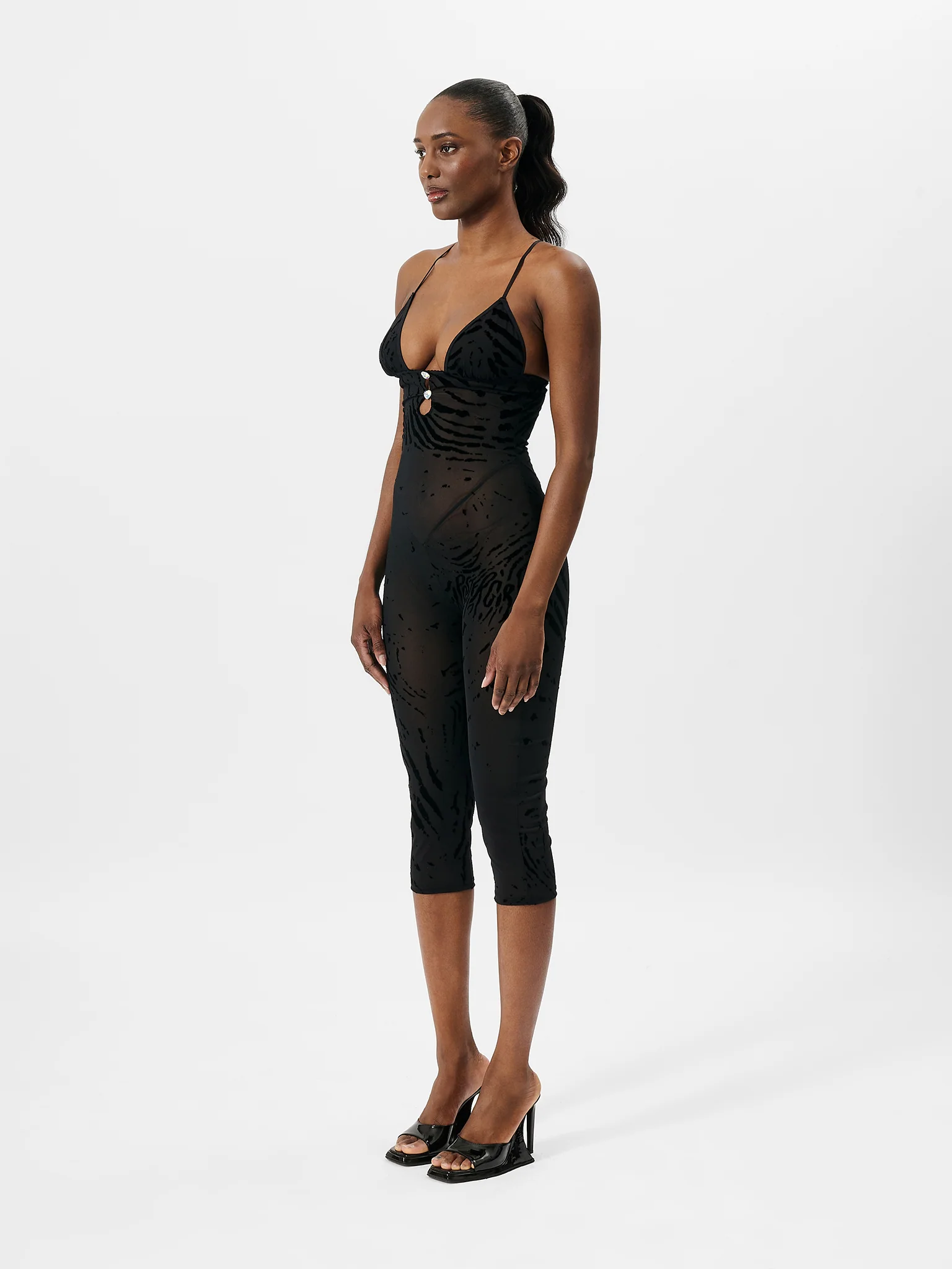 Scarlett Pedal Pusher Jumpsuit Black Zebra Print - Image 4