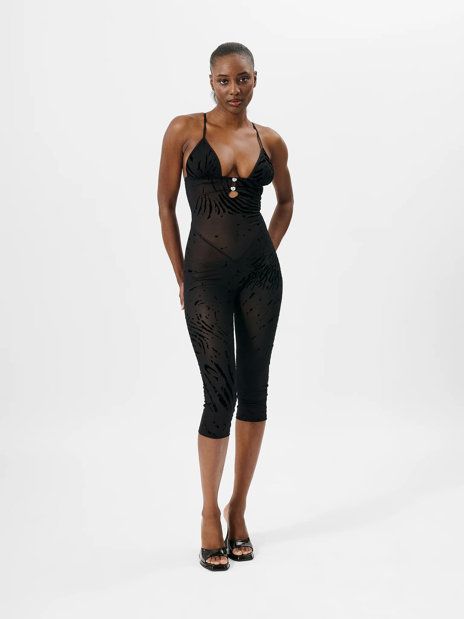 Scarlett Pedal Pusher Jumpsuit Black Zebra Print - Image 7