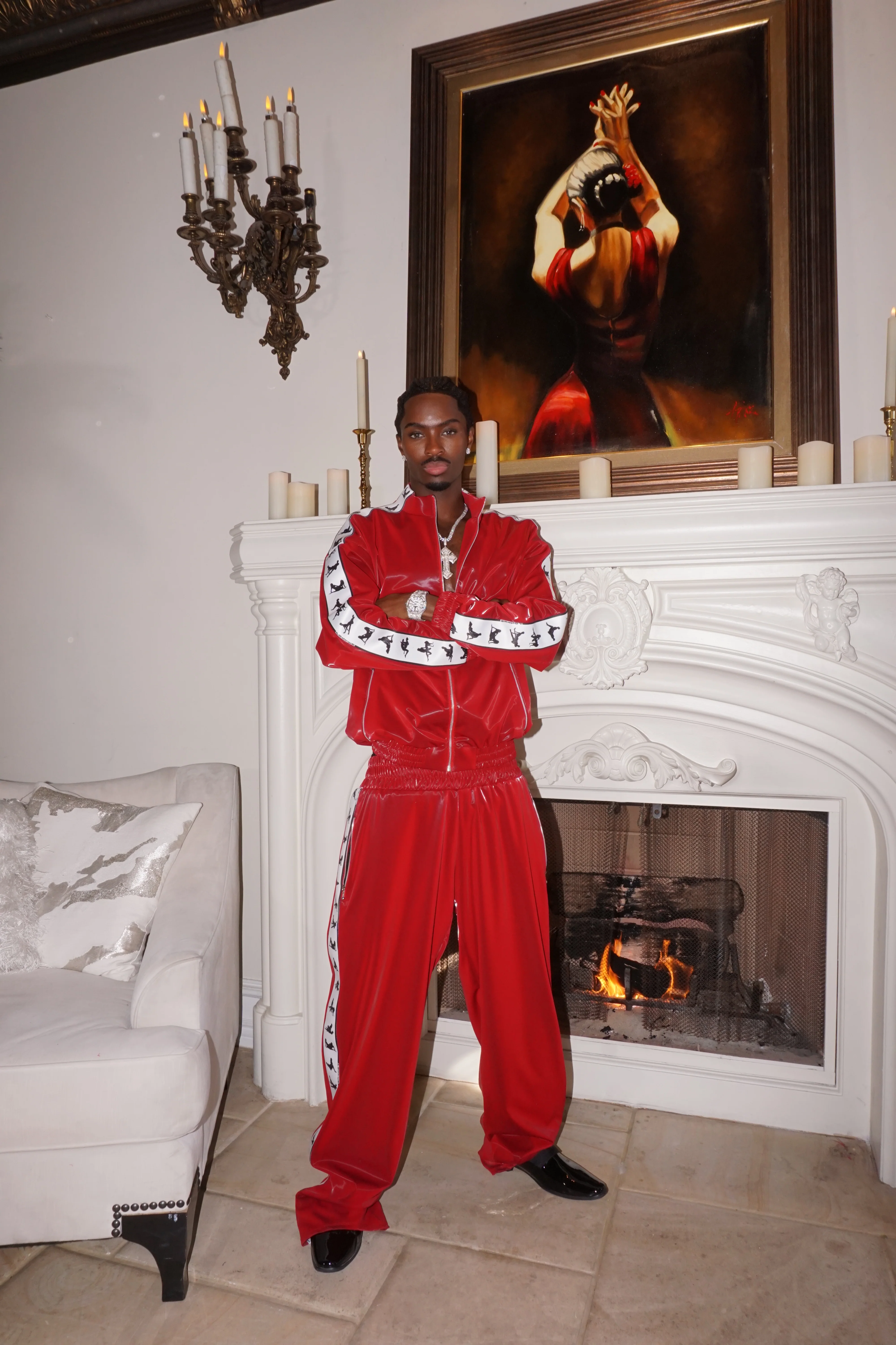 S*x Tape Tracksuit Bottoms Wet Gloss Red - Image 3