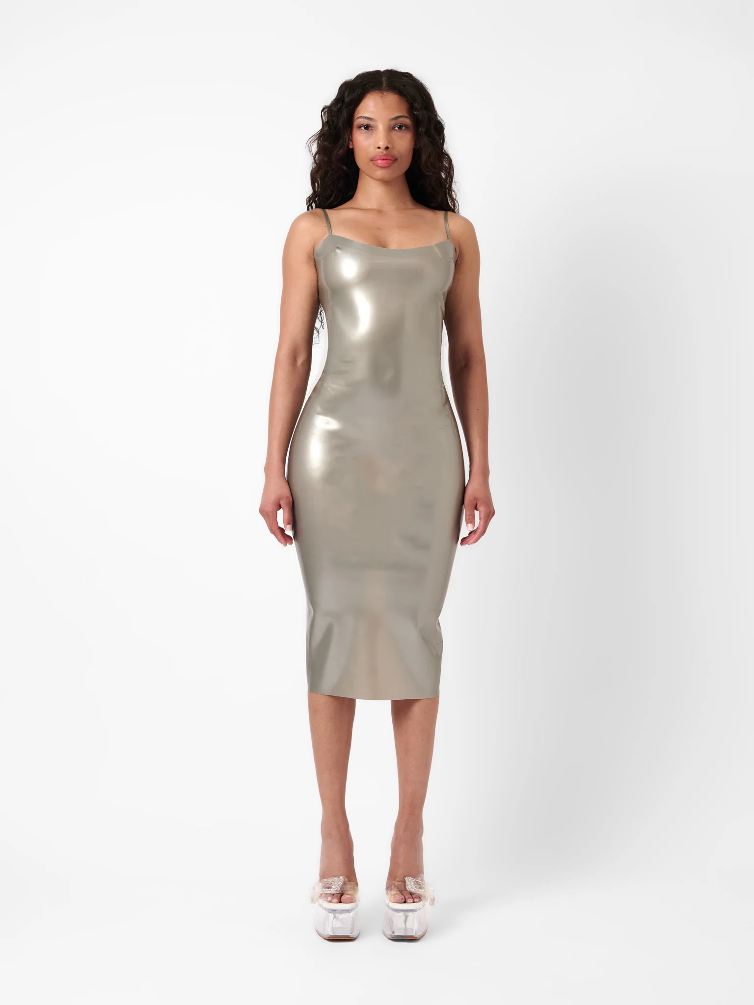 Whistle Latex Midi Dress Silver
