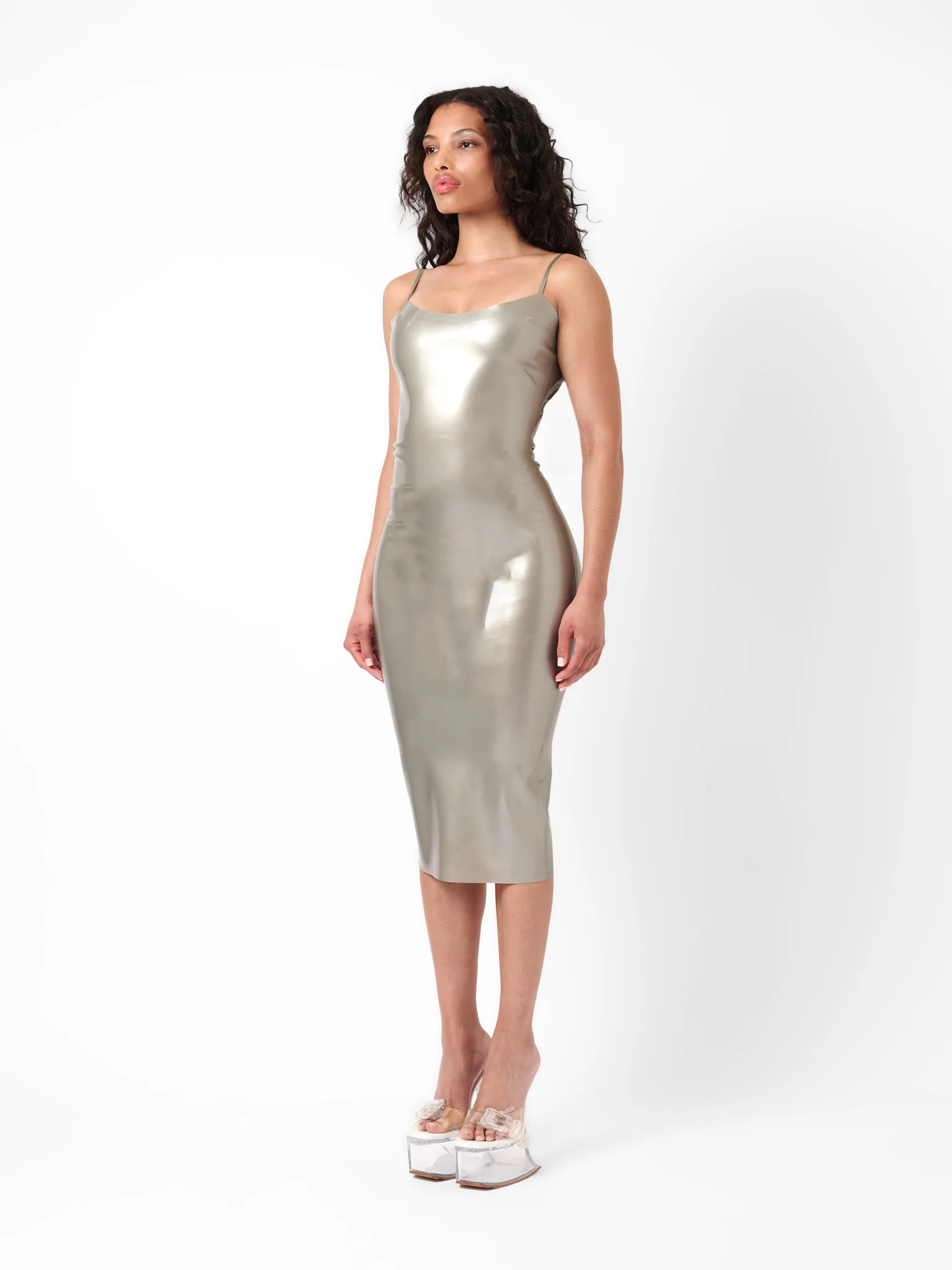 Whistle Latex Midi Dress Silver - Image 4