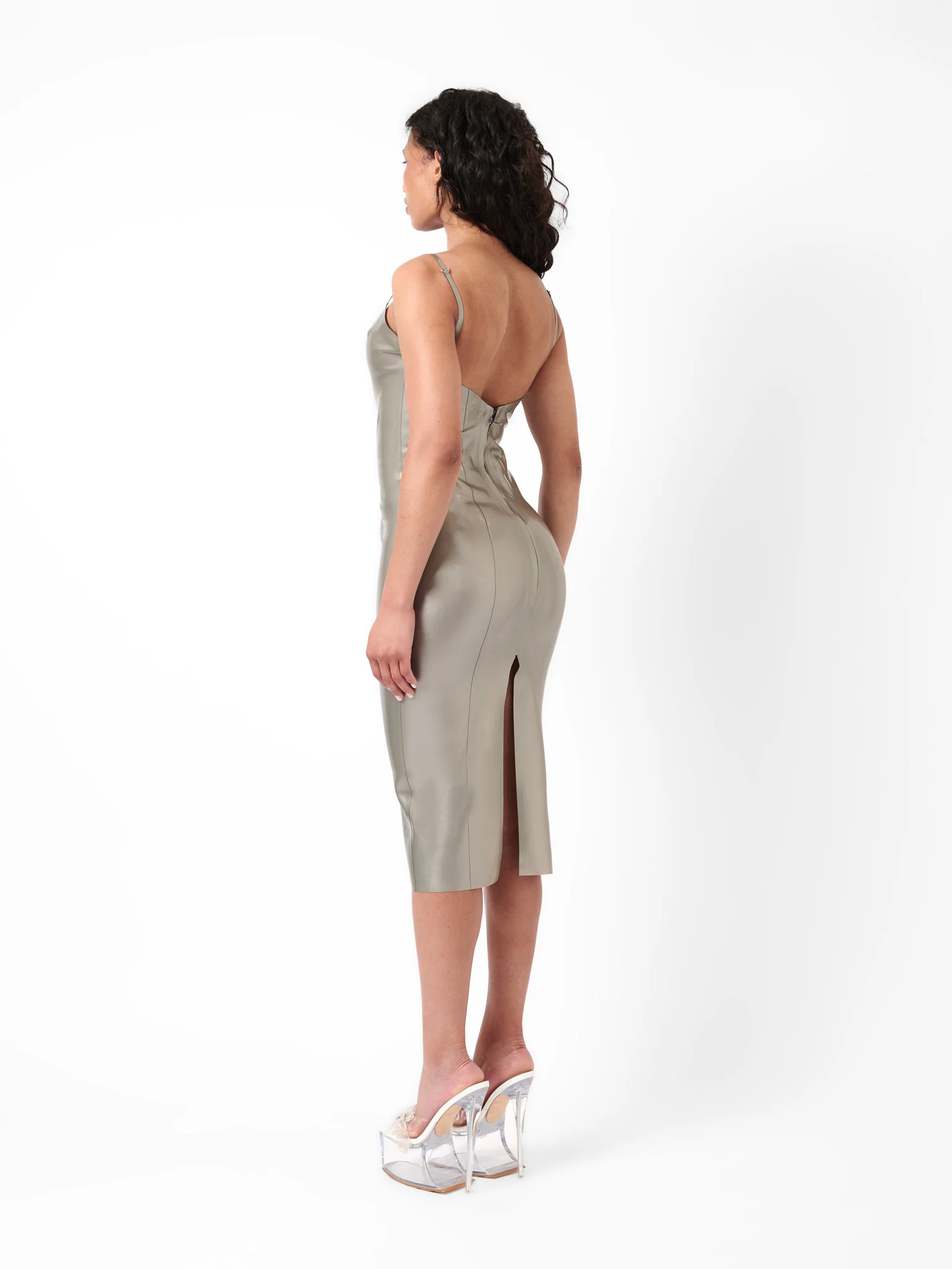 Whistle Latex Midi Dress Silver - Image 5